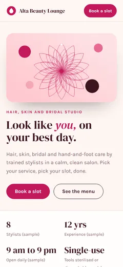 The demo website on a phone
